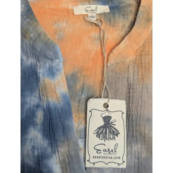 EASEL Womens Hippie BOHO 100% Cotton Tie Dye gauzy tunic Shirt size Large NWT - Picture 4 of 7